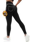 VOOVEEYA Curvy Womens Leggings, High Waisted Yoga Pants with Back Pockets Tummy Control Stretchy Workout Gym Tight(Thick Black 2XL)