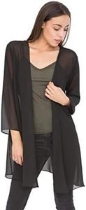 likemary Sheer Kimono Cardigans for Women - Elegant Dusters - Open Front Lightweight Long Cover Up Jackets Ideal for Dresses Black M/L
