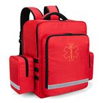 Trunab Emergency Medical Backpack Empty, First Responder Trauma Bag with Detachable Side Pocket and Anti-Slip Bottom for EMT, Paramedic, Nurses, Home Care, Red, Bag Only