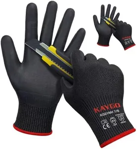 KAYGO 2 Pairs Cut Resistant Work Gloves for Men and Women,ANSI A3 Cutting Gloves,Nitrile Micro-Foam Safety Work Gloves KG21NB,Ideal for Wood Carving,Glass Handling, Construction,Fishing,Black,S