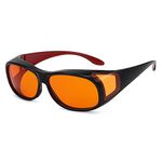 Eyekepper 100% Blue Light Reduction,Fitover Anti-Blue Blocking Computer Glasses with Extra Amber Lenses for Women, Black Red