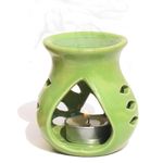 Pure Source India Ceramic Clay Candle Operated Aroma Burner|Oil Diffuser Coming with 1 Tea Candle (Green ; 9 Cm)