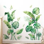 Tanlaby Tropical Leaves Wall Stickers Large Palm Leaf Wall Decals Green Plants Birds Peel and Stick Greenery Art Decor for Living Room Bedroom Office TV Background