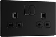 BG Electrical Double Switched Power Socket, 13A, Matt Black