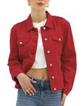 Argstar Women's Denim Jean Jackets Button Up Long Sleeve Basic Trendy Stretch Trucker Jacket Red XL