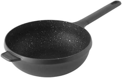BergHOFF GEM Non-stick Cast Aluminum Stir-Frying Pan 10" 3.0 qt. Black Stay-cool Handle, Hanging Loop Ferno-Green, PFOA Free Coating Induction Cooktop Fast Heating