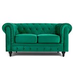 Bravich Velvet Chesterfield Sofa- Green. 2 Seater Settee, Soft Plush Fabric Couch. Living Room Furniture, Easy Clean. 2 Seater- 160cm x 90cm x 78cm