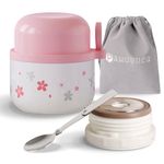 Pawovdeq Kids Stainless Steel Soup Bento Lunch Thermos For Hot Food,Vacuum Insulated Food Jar Containers with Folding Spoon and Bag (10 oz Pink)