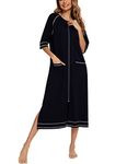 Rubehoow Duster Robe for Plus Size Women Zip Up House Dress Loose Comfy Maxi Bathrobe with Pockets(Black,3XL)