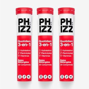Electrolytes Phizz, Multivitamines & Comprimés d'hydratation - 60 comprimés de réhydratation effervescents - 18 vitamines et minéraux, vitamine C, végane, végétarien et hypocalorique (Baies mélangées)