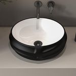 MEJE 18 Inch Oval Art Basin with Embossed Pattern, Matte Black Color, Countertop Bathroom Vessel Sink, Above Counter Porcelain Ceramic Vanity Sink (Include pop up Drain)