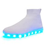 GloTrekz Light Up Shoes for Women Men USB Charging Unisex LED Shoes Halloween Flashing Dancing Sneakers with Mesh Uppers Black, White, 6.5 Women/5 Men