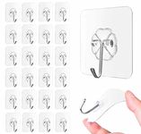 QUALIALL 33lbs Adhesive Hooks for Hanging on Wall or Ceiling, Heavy Duty, Clear, Damage Free, Traceless, Stick on Hangers for Kitchen Bathroom, 10pcs