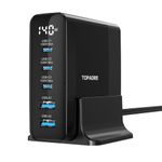 140W USB C Charging Station with Display, 5-Port GaN USB C Charger Block, Max 100W USB Hub Laptop Charger Compatible with MacBook Pro/Air,iPhone 15/14/13/Mini/Pro/Pro Max/Samsung Galaxy, Black