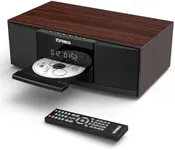 Vintage Bluetooth Stereo System for Home, THINKYA 36W RMS Micro HiFi Systems CD Player Dual 3” Bass with Bluetooth Audio Streaming, FM Radio, USB Port, Aux-in, Earphone Port, Remote Control Brown