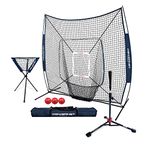 PowerNet DLX Pro Bundle (Baseball Softball Net w/ Strike Zone, 3 Training Balls, Travel Tee, & Ball Caddy) (Navy)