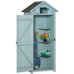 Outsunny Wooden Garden Shed, Utility Outdoor Small Shed with Lockable Double Doors, Shelves and Roof Hatch, Blue