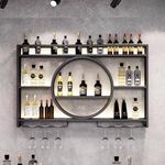 Wall Mounted Metal Wine Rack Liquor Bottle Display Shelf, Modern Bar Unit Floating Wine Glass Holder Iron Hanging Wine Shelves for Home Restaurant Bars Storage Stand (Black, 47.2"x 5.9"x 31.5")