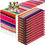 12 Pcs Mexican Serape Table Runner Mexican Party Table Blanket Serape Colorful Striped Runner Fringe Cotton Table Runner Decoration for Cinco De Mayo Fiesta Party Wedding, 14 x 84 Inches (Novel Style)