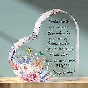 PulangRen Regalo Donna Compleanno, Placca Acrilica-BUON Compleanno, Regalo Amica Compleanno, Regalo Mamma Compleanno, Regalo Compleanno Donna, Idee Regalo Donna Mamma Sorella Amica