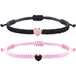 2pcs String Bracelet,Valentines Day Matching Heart Bracelets Set Handmade Woven Bracelets Adjustable Rope Bracelets for Teen Girls Boy Couples Birthday Gifts (black and pink)