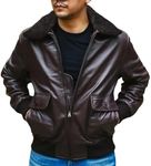 Jild Navy G-1 Real Leather Bomber Jacket Men with Removable Fur Collar - Vintage Flight Aviator Leather Jacket Men (Pilot-Brn-Custom)