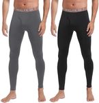 INNERSY Mens Base Layer Thermals Bottom Pants Lightweight Long Johns (Large, 2B Black/Grey)