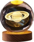 SHOPOGENIX Saturn Crystal Ball Night Light 60mm,Glass Ball Night LED Lamp with USB Powered 2.4 Inch Wooden Base Colorful Crystal Ball for Gifts Men,Women,Kids,Boys,Girls (Saturn Light)