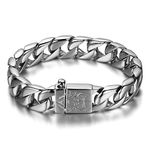 JewelryWe Chunky Heavy Mens Stainless Steel Curb Chain Bracelet in Silver Colour 9 Inches High Polished with Beautiful Shine (with Gift Bag)