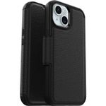 OtterBox iPhone 15 (Only) Strada Folio Series Case - SHADOW (Black), Card Holder, Snaps to MagSafe, Genuine Leather, Pocket-friendly, Folio Case