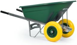KCT 160L XL Twin Wheel Wheelbarrow Green - Heavy Duty Garden/Stable Yard/Builders Barrow with Puncture Proof Tyres