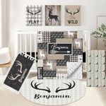KAINSY Personalized Woodland Deer Crib Set - 5 Pcs Nursery Bedding Set With Double Layer, Soft Bedding Sets For Boys, Girls, Toddlers, Infants