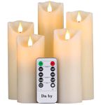 Da by Flameless Candles 13/14/16/18/20cm Set of 5 Realistic Dancing LED Flickering Wick for Parties,Home,Public Elegant Events, Battery Powered, 10-Key Remote Control, Ivory Color.