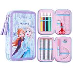 Disney Filled Pencil Case with Stationery for Kids, School Supplies Colouring Pencils, Markers - Gifts for Girls (Blue Frozen Double Zip)