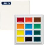 MEEDEN Ceramic Watercolor Palette with Cover, 12-Well White Porcelian Mixing Tray Artist Painting Palette with Lid, Square Painting Tray Palettes for Watercolor Gouache Painting, Easy to Clean