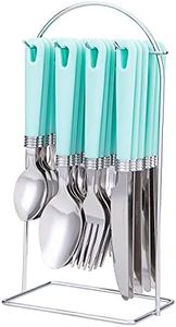 Cutiset 25 Piece Stainless Steel Flatware Set with Hanging Caddy (Green, 25-Piece)