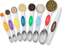 DILISS Magnetic Measuring Spoons Set, Dual Sided, Stainless Steel, Fits in Spice Jars, Set of 8 for Measuring Dry and Liquid Ingredients (Multicolor)