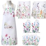 Tioncy 7 Pcs Spring Flowers Pot Holders and Oven Mitts Sets with Cooking Apron 2 Spring Flower Kitchen Towels 2 Watercolor Flowers Kitchen Hot Pad Heat Resistant Kitchen Mitten for Women Men Chef Gift