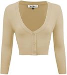 Women's Cropped Bolero Cardigan – 3/4 Sleeve V-Neck Basic Classic Casual Button Down Knit Soft Sweater Top (S-3XL) Taupe