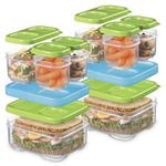 Rubbermaid LunchBlox Sandwich and Meal Prep, 2 Pack Set | Stackable & Microwave Safe Lunch Containers | Assorted Colors, Green