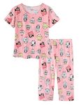 CHUNG Women Cotton Pajamas Set Short Sleeve Top Capri Pants Sleepwear Plus Size, (XL, Red Coffee Cat)