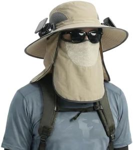 YTXOX Solar Fan Outdoor Fishing Hat with 2 Solar Fan, Solar Fan Hats for Men, Waterproof Outdoor Hiking Camping Fishing Hat (Brown)