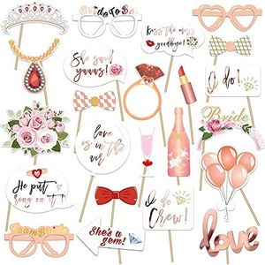 pyhot 23Pcs Photo Booth Props Team Bride Selfie Props Rose Gold Wedding Bridal Shower Hen Night Do Party Game Accessories Pose Sign Supplies