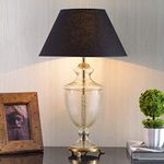 KAPOOR E-ILLUMINATIONS Mystic Hand Cut Glass and Brass Casted Base Table Lamp with Cotton Shade (Black)