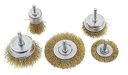 Hetkrishi Brass Coated Wire Brush Wheel and Cup Brush Set with 1/4-Inch Shank_5 Sizes Coated Wire Drill Brush Set (Golden), Set of 5