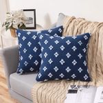 MIULEE Set of 2 Decorative Throw Pillow Covers Rhombic Jacquard Pillowcase Soft Square Cushion Case for Couch Sofa Bed Bedroom Living Room, 18x18 Inch, Navy Blue