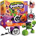 JOVA Klever Kits Halloween Pom Pom Monster Kits- DIY Plush Backpack Keychains, Pom Pom Crafts for Kids Aged 4+ Kid Felt Kits, Arts & Crafts for Boys Girls Birthday Party Gift Toy