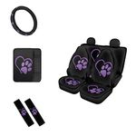 Biyejit Purple Love Paw Car Accessories Front Rear Bench Bucket Seat Cover Full Set for Car SUV, Paw Steering Wheel Cover + Paw Car Seat Belt Covers for Women + Paw Armrest Center Console Cover