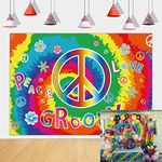 Peace Groovy Love Backdrop 7x5FT Hippie Boho Photography Background 60's Groovy Party Decoration for Hippie Theme Carnival Party Decor Banner