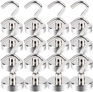 MIN CI Lot de 16 crochets magnétiques extra puissants de 22 kg, 25 mm, en néodyme, avec crochets, aimants à œillets pour camping, garage, réfrigérateurs, crochets magnétiques
